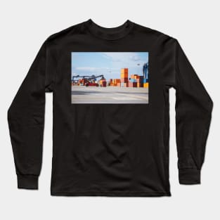 Containers In Import And Export Area At Port Long Sleeve T-Shirt